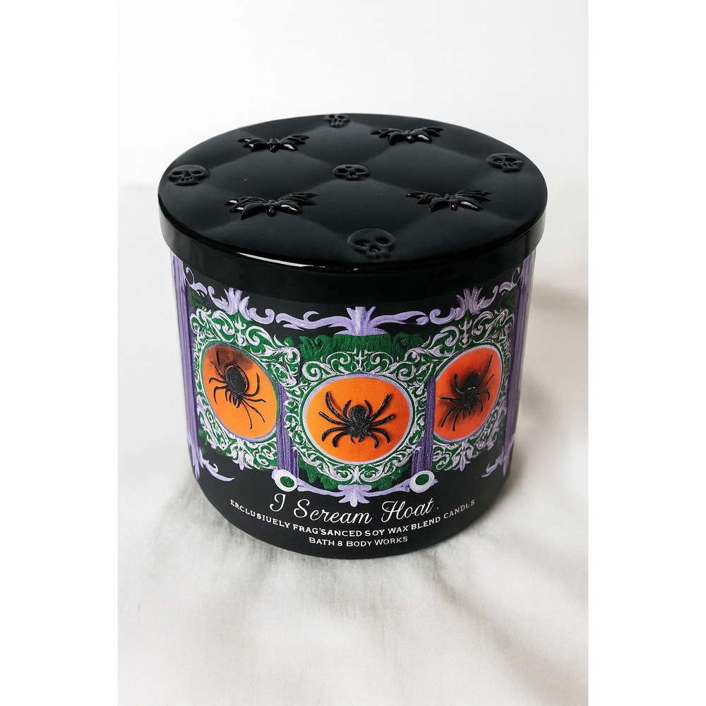 Bath & Body Works I Scream Float Halloween Candle 3‎ Wick Spider Lid